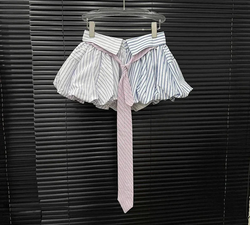 Striped Contrast Color With Tie Skirts