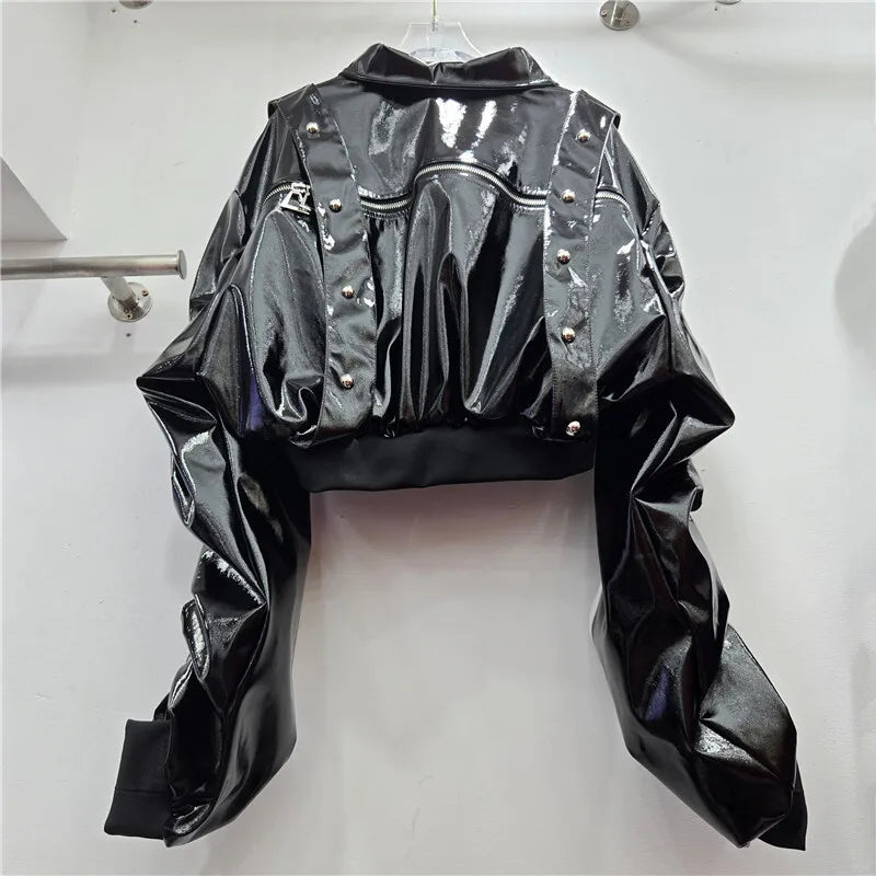 Short Jacket Faux Leather Letter