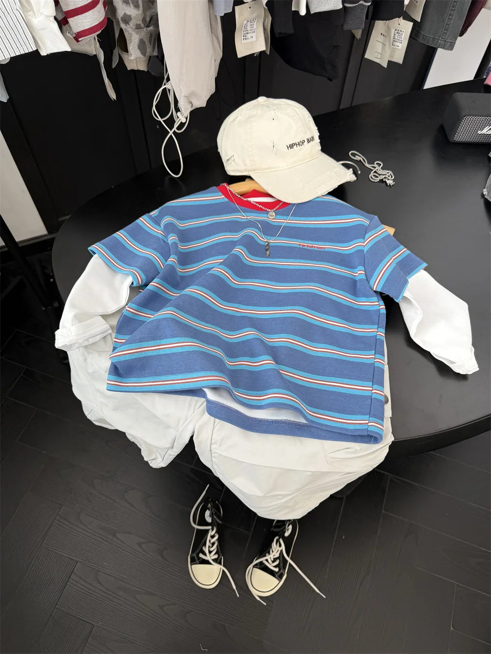 2025 Spring New Boys Red and Blue Stripe