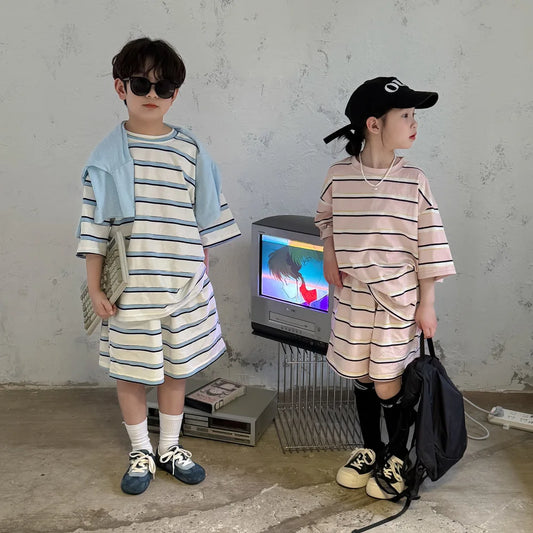 Summer Wide Striped Suit Short-sleeve