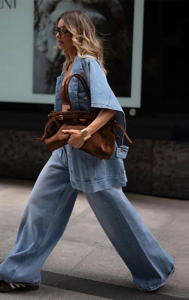 Street Hollow Out Jacket Pants Set