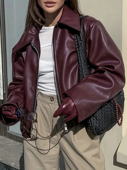 Collared casual leather Jacket