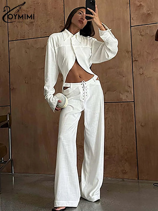 Oymimi Casual White Cotton Hemp set