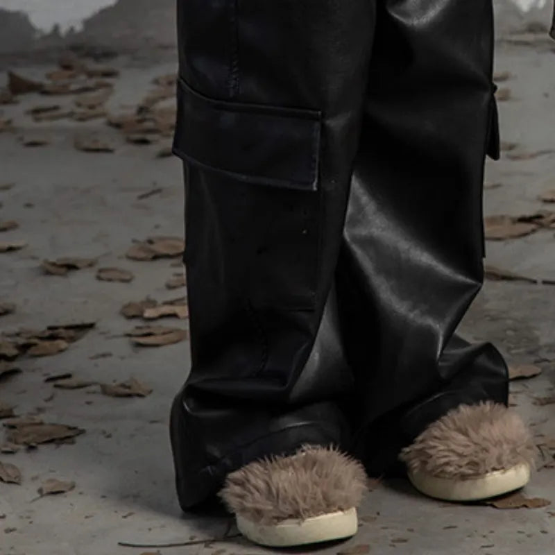 Children PU Leather Loose Cargo Pants