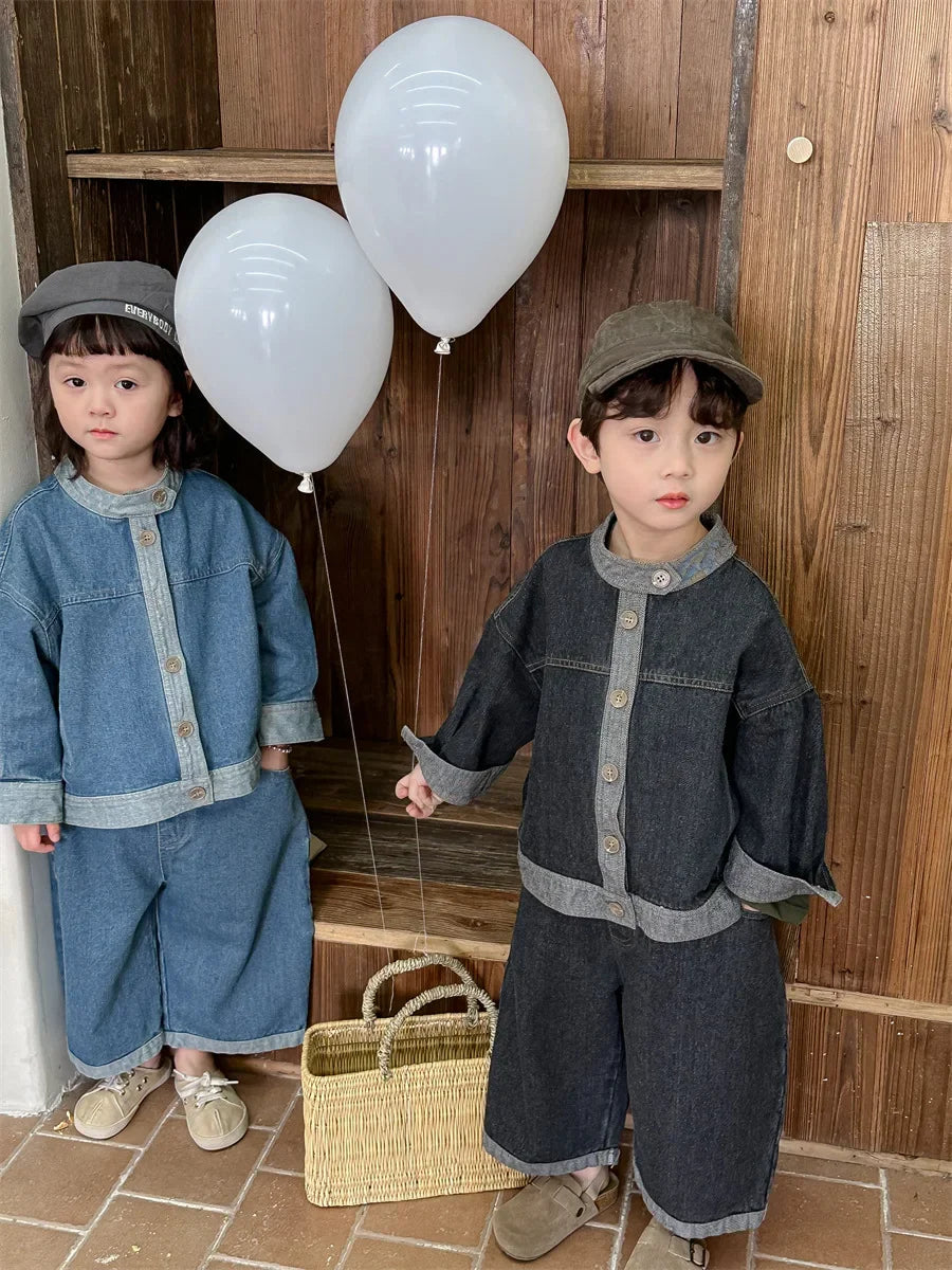 Baby Girl Boy Long Sleeve Coat Jeans Suit