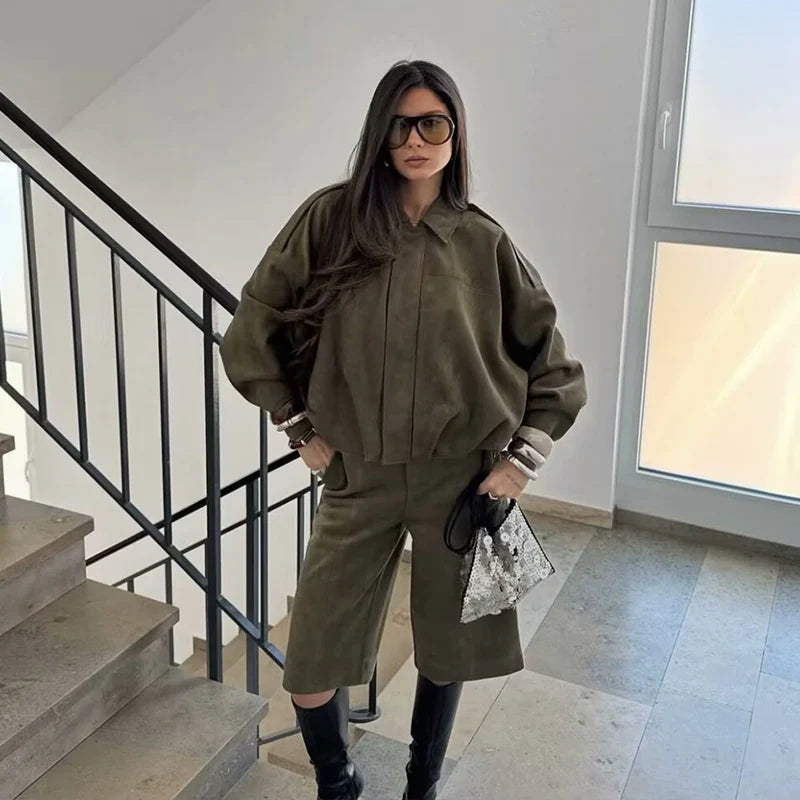 Women High waisted Casual Shorts set