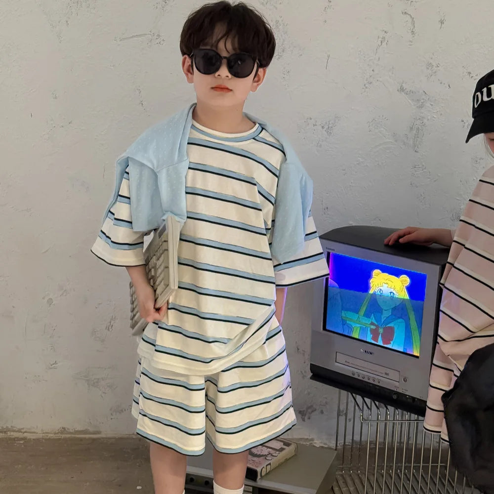 Summer Wide Striped Suit Short-sleeve