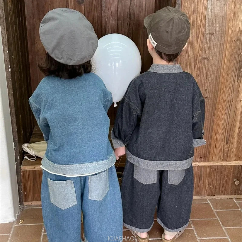 Baby Girl Boy Long Sleeve Coat Jeans Suit
