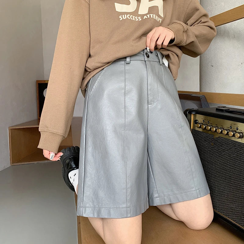 Autumn Winter PU Leather Women's Shorts