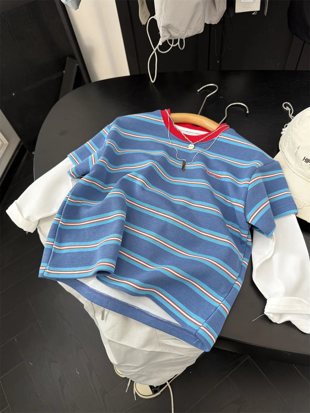 2025 Spring New Boys Red and Blue Stripe