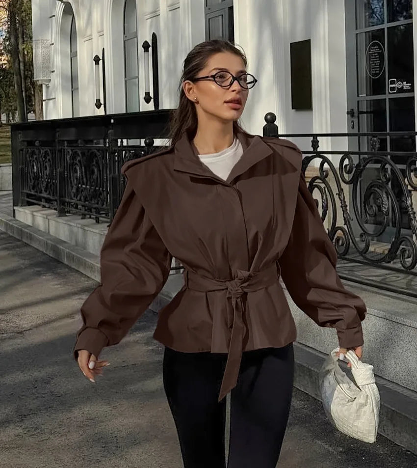 Lace-up Slim Solid Trench Coat