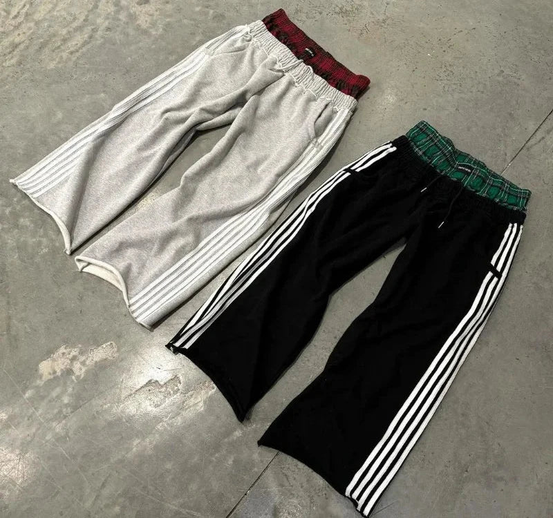 Retro Striped Women's Sports Pants Harajuku Splicing