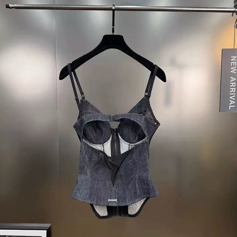 Mesh Denim Camisole Vest