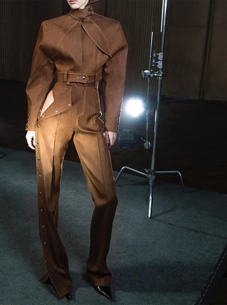 2 Piece Set for Women Stand Neck Long Sleeve