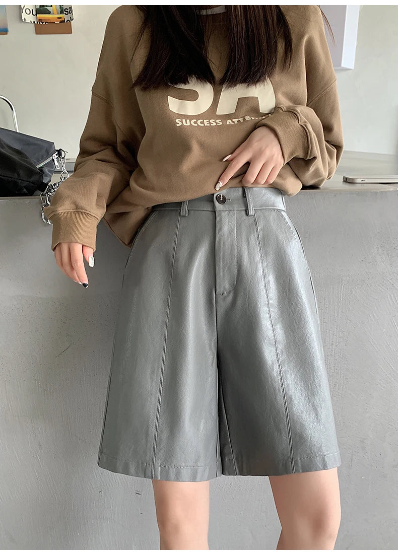 Autumn Winter PU Leather Women's Shorts
