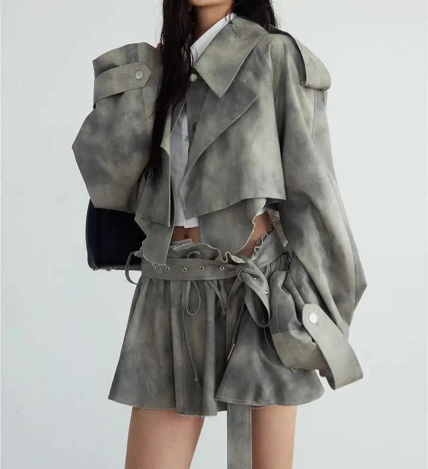 Camouflage Lapel Loose Mini Skirt Suit