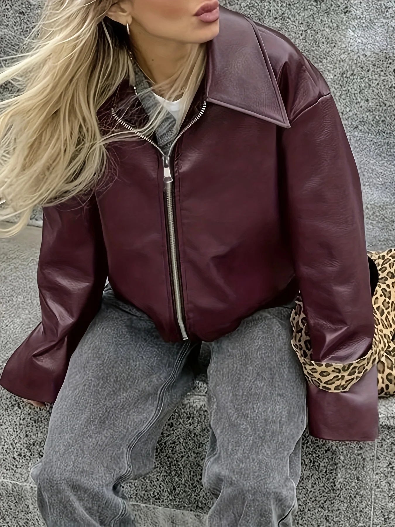 Collared casual leather Jacket