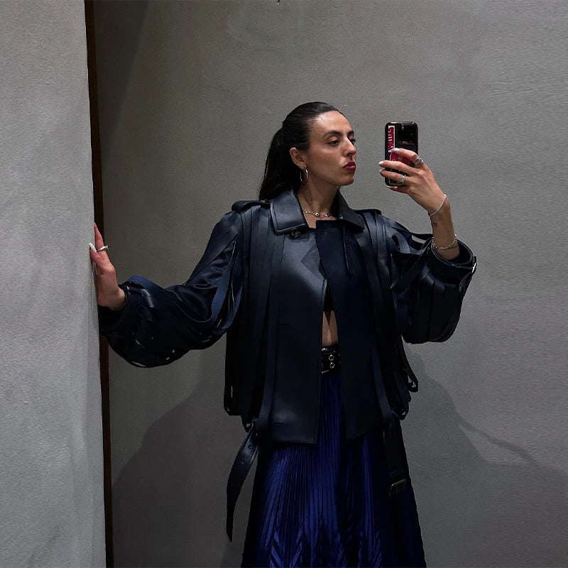 Single Breasted Leather Coat Pocket