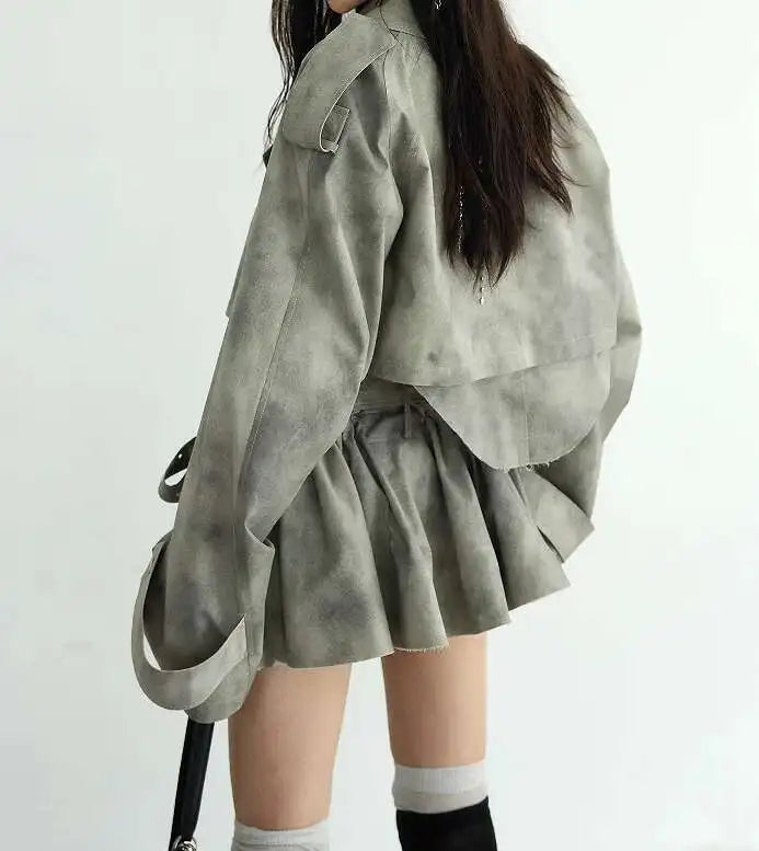 Camouflage Lapel Loose Mini Skirt Suit