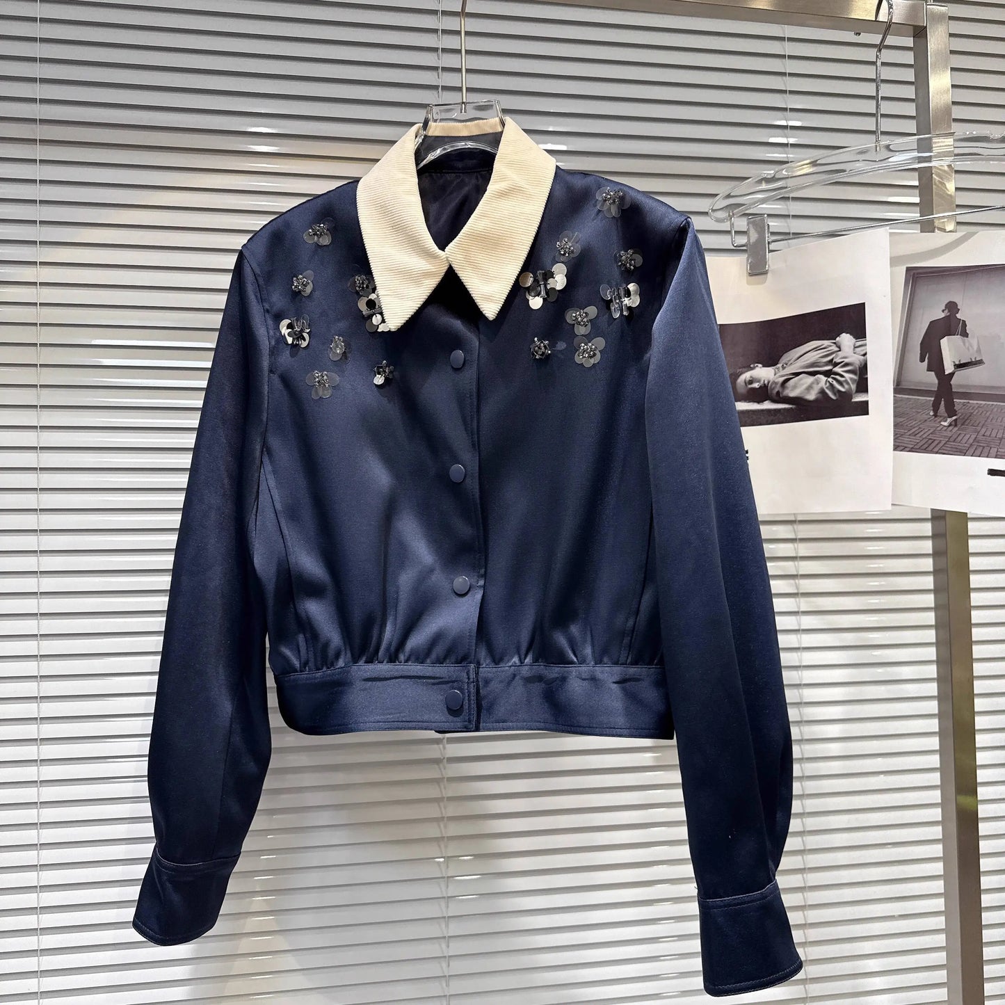 Turn Down Collar Sequins Beadings skirt set