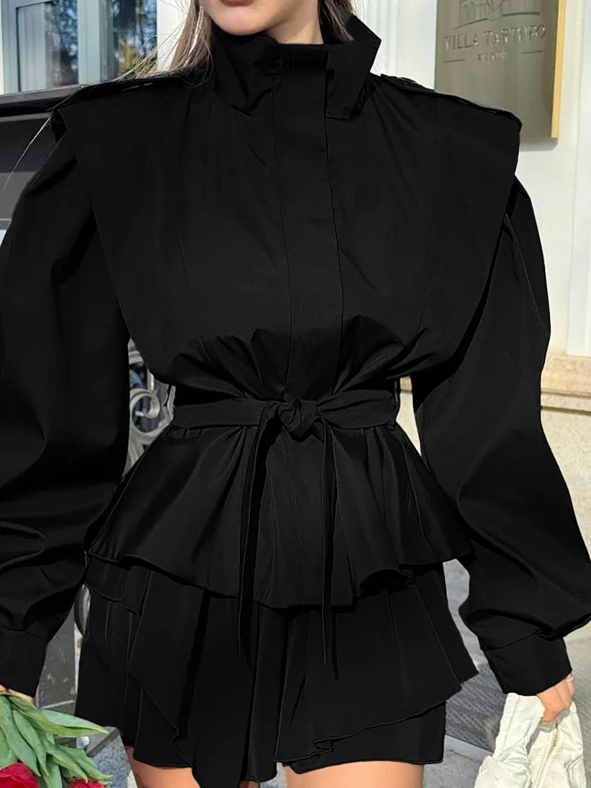 Lace-up Slim Solid Trench Coat