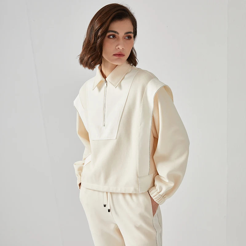 K712W  61% combed cotton Autumn and winter new luxury women's long-sleeved sweatshirt color-blocked pullover top Clothing