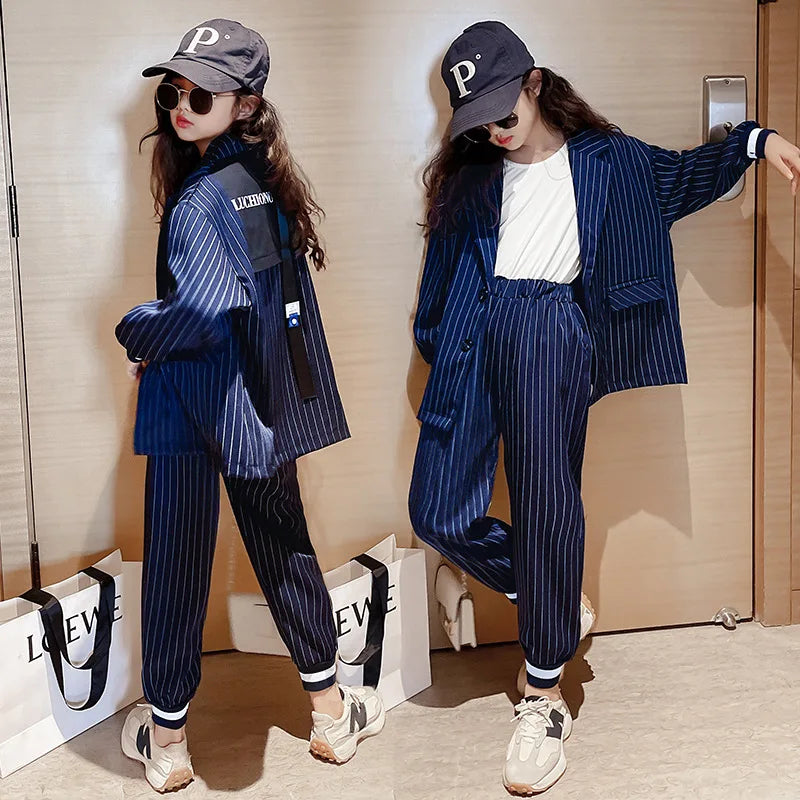 Stripe Suit Long Sleeve Loose Blazer Trousers