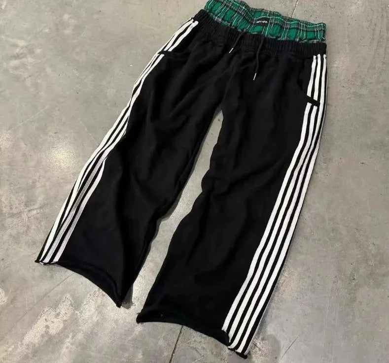 Retro Striped Women's Sports Pants Harajuku Splicing
