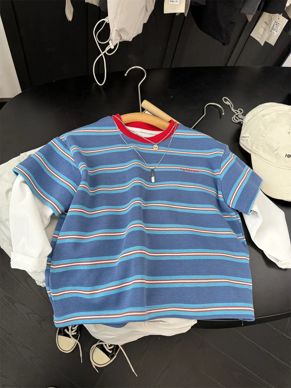 2025 Spring New Boys Red and Blue Stripe