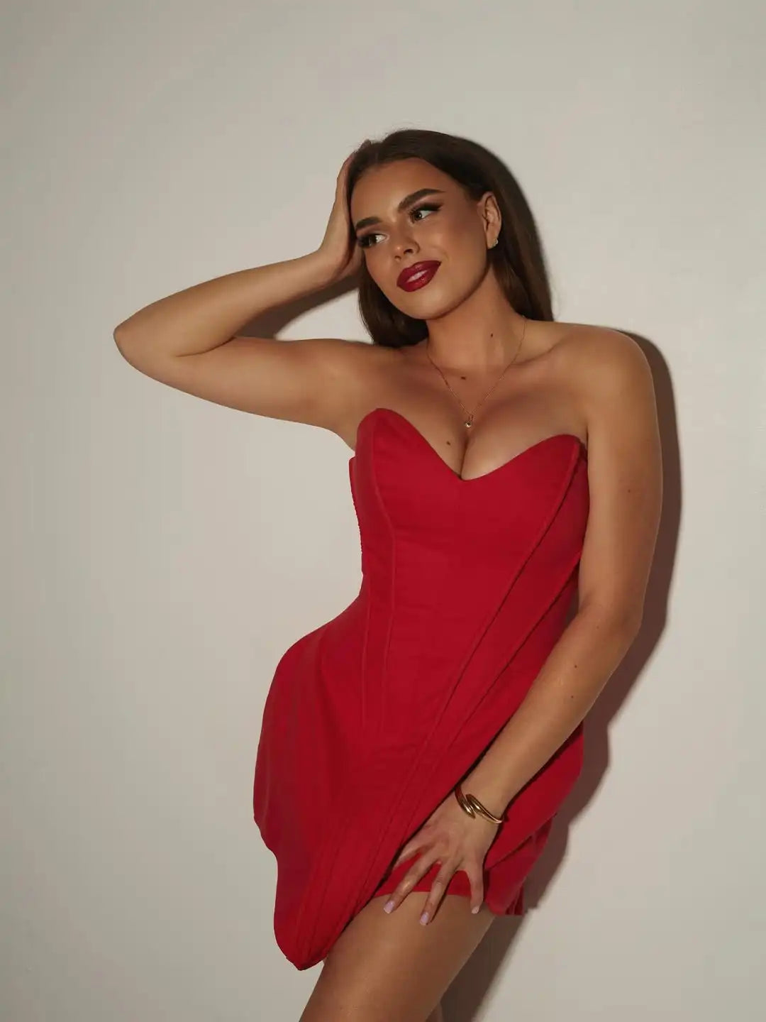 Fishbone Strapless Mini Dress