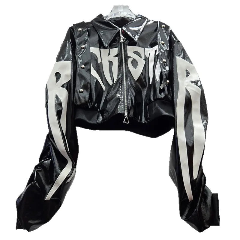 Short Jacket Faux Leather Letter