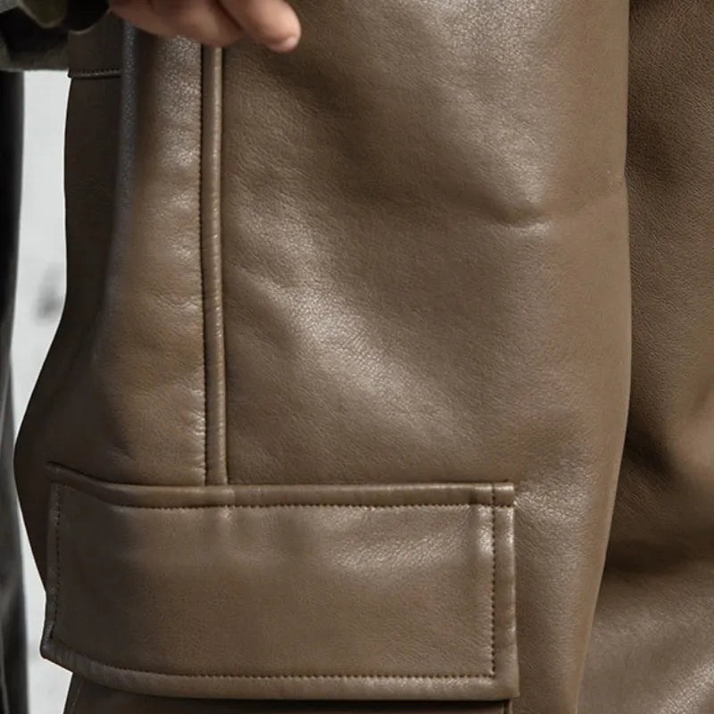 Children PU Leather Loose Cargo Pants