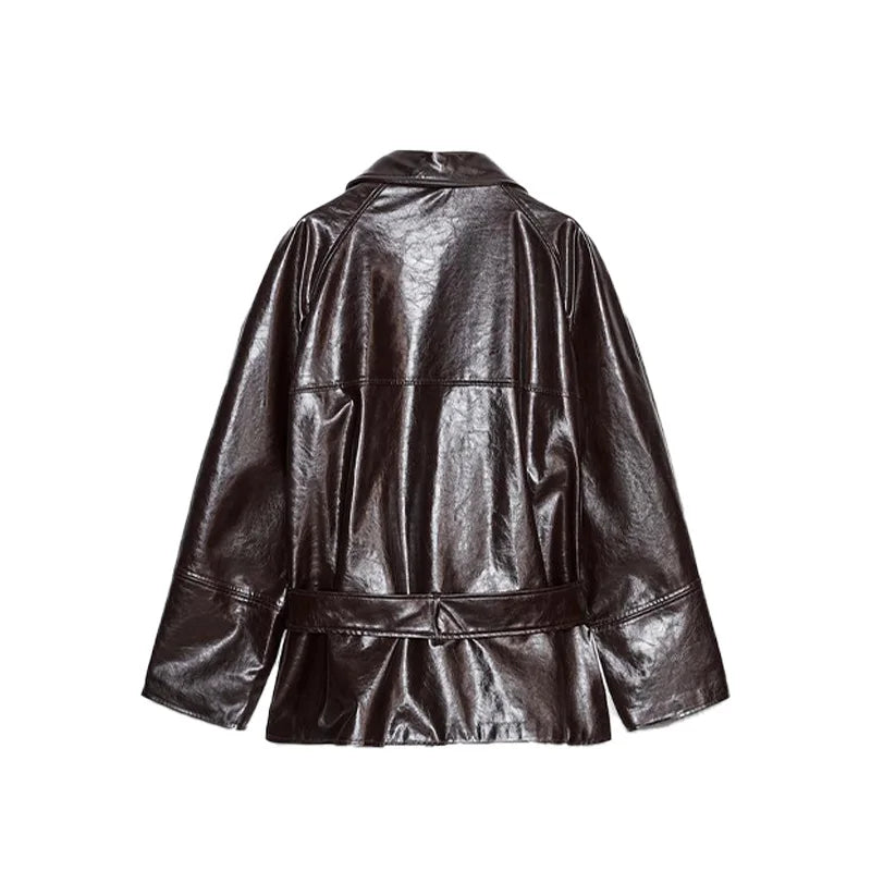 Street Belt Leather Jacket Shorts Set Women