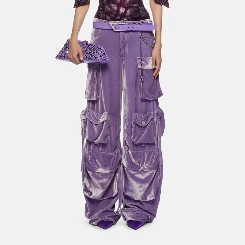 Overalls Multi-pocket Cargo Velvet Pants