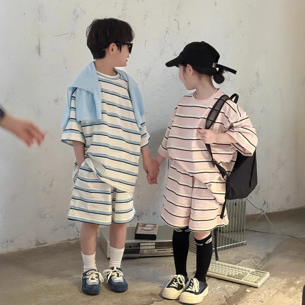 Summer Wide Striped Suit Short-sleeve