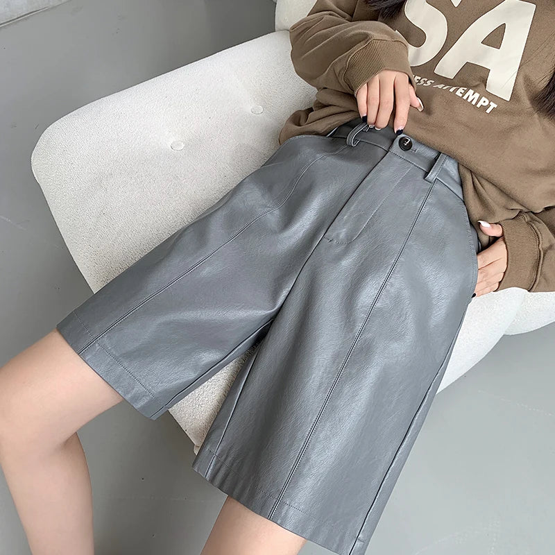 Autumn Winter PU Leather Women's Shorts