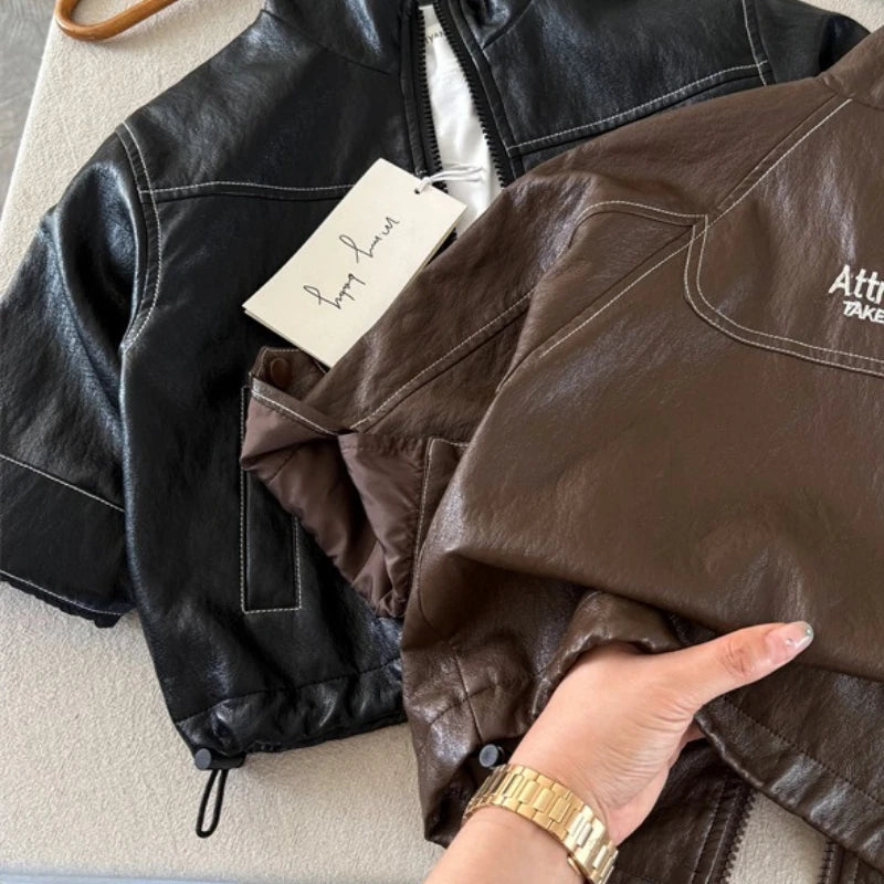 Embroidered Leather Coat