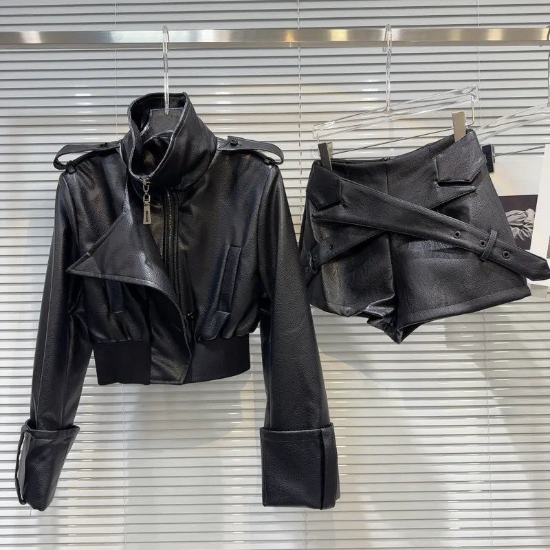 Turtleneck Pu Short Jacket Criss-