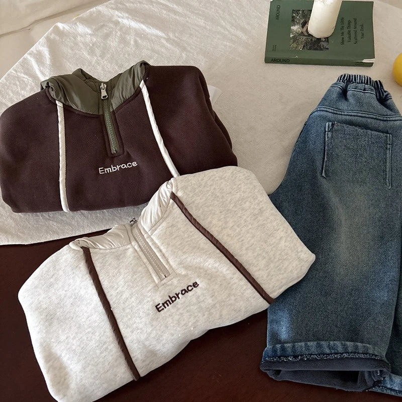 Velvet Sweatshirt Kids Hooded Jumper