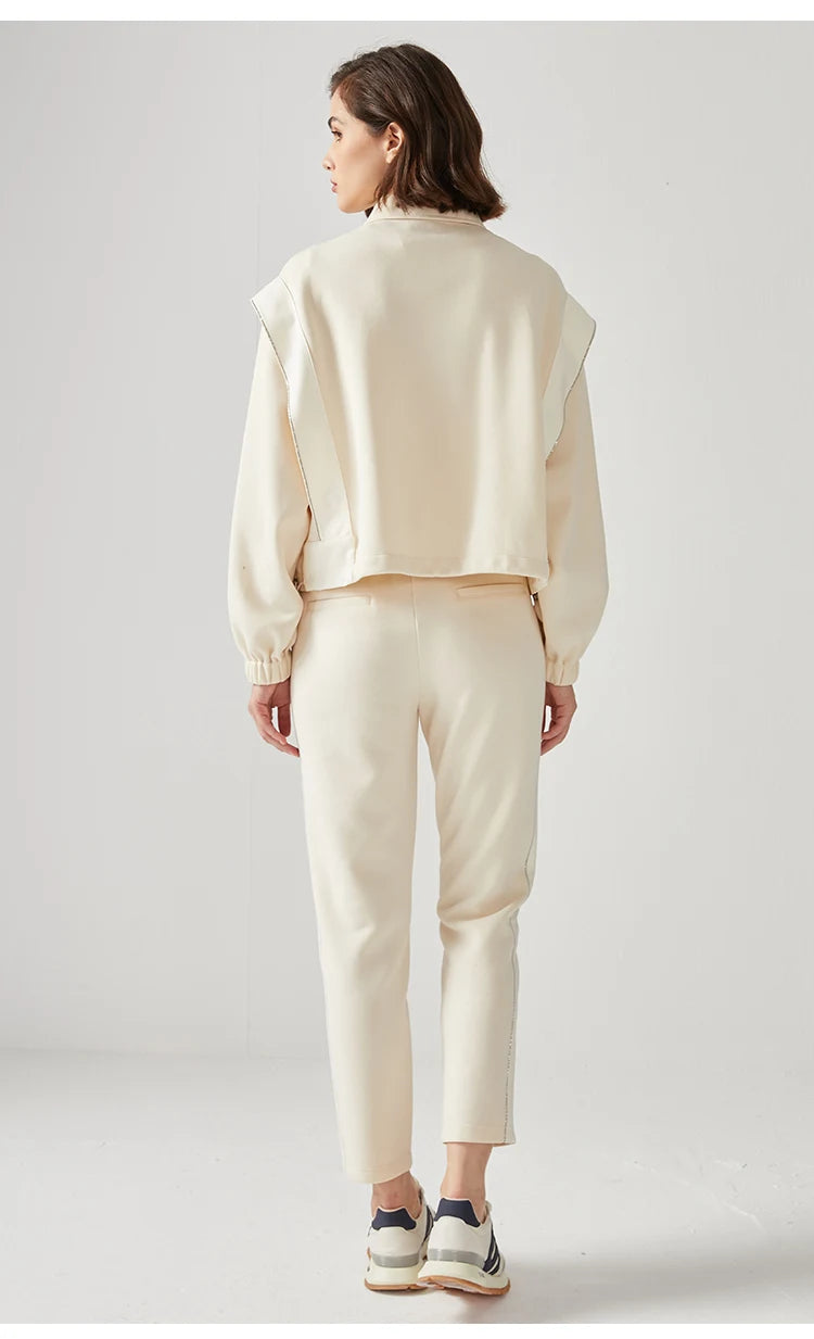 K712W  61% combed cotton Autumn and winter new luxury women's long-sleeved sweatshirt color-blocked pullover top Clothing