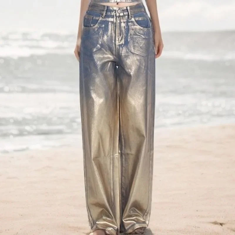 Bronzing Design Straight Jeans