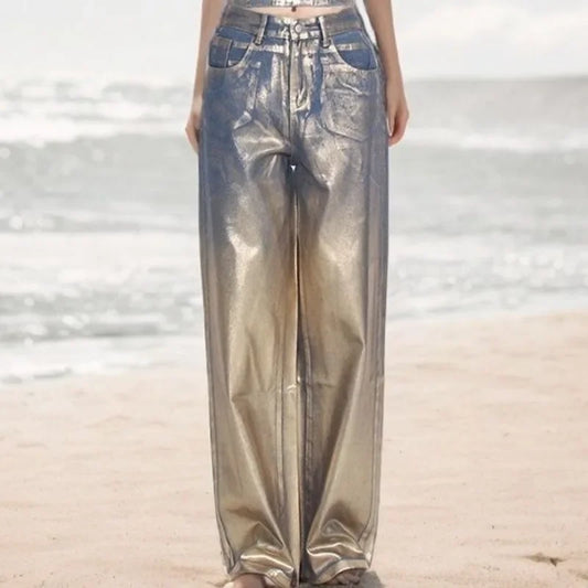 Bronzing Design Straight Jeans