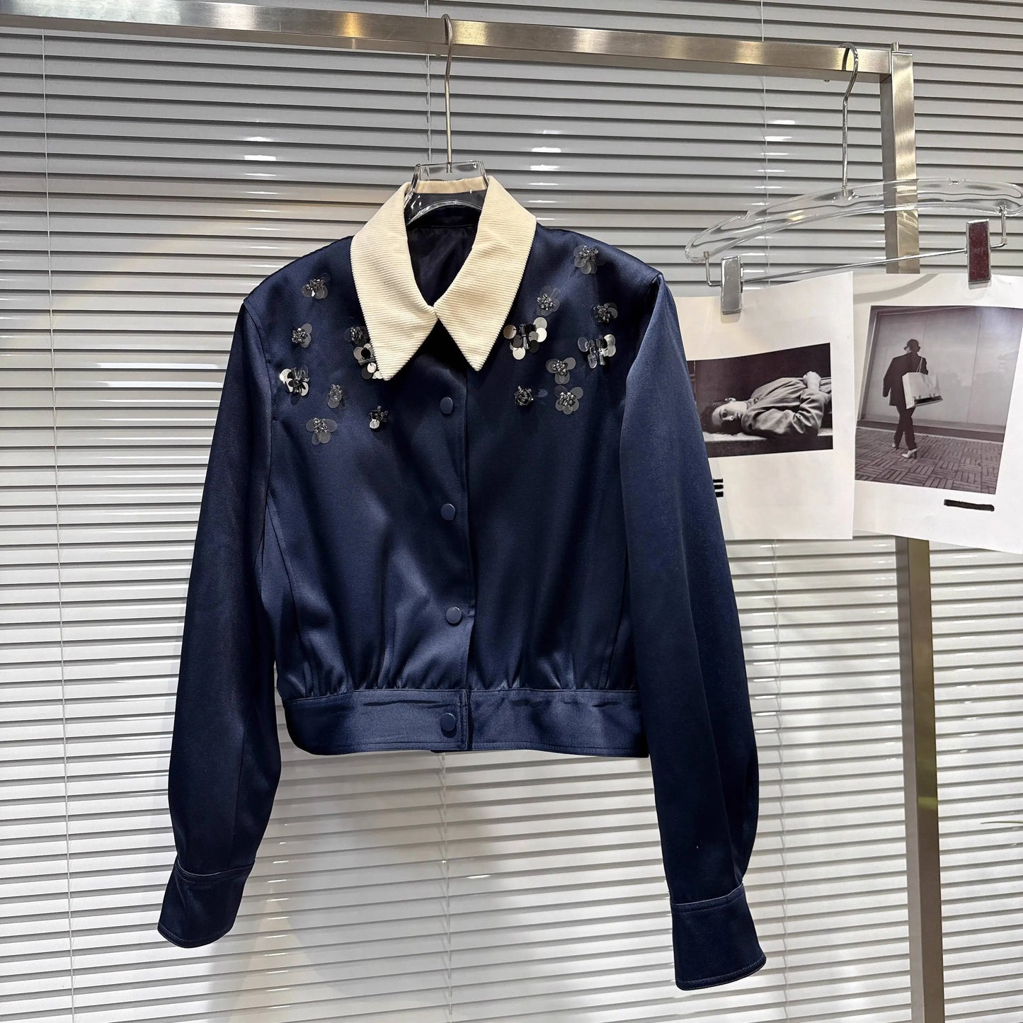 Turn Down Collar Sequins Beadings skirt set