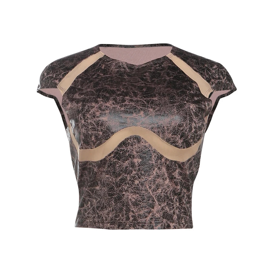 Nibber Fashion Print Mesh Patchwork