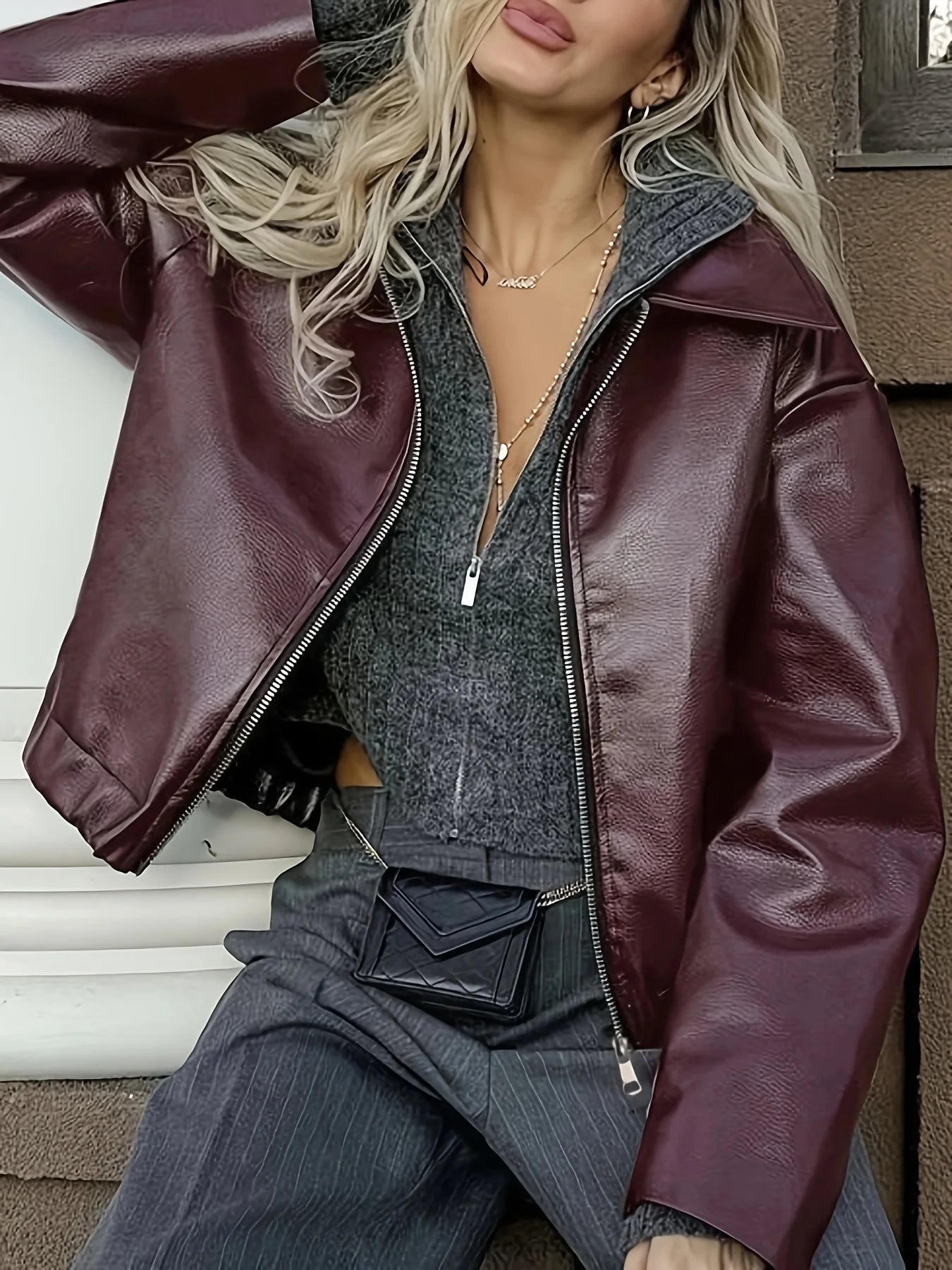 Collared casual leather Jacket