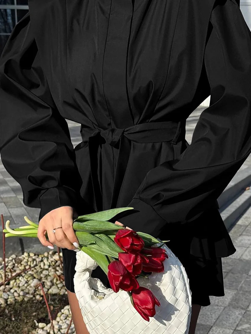 Lace-up Slim Solid Trench Coat