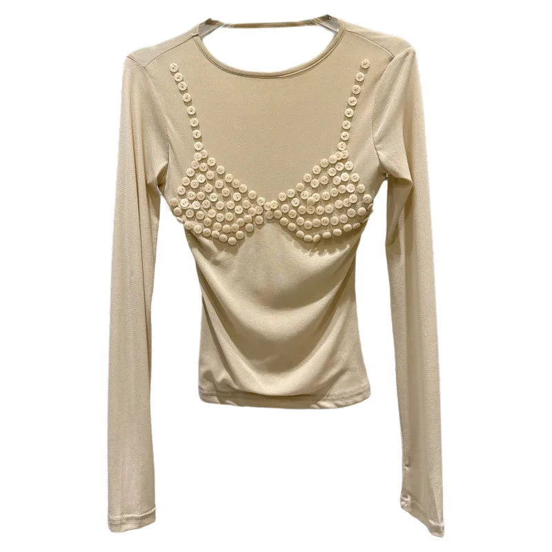 Button Beaded Bikini Pattern Mesh