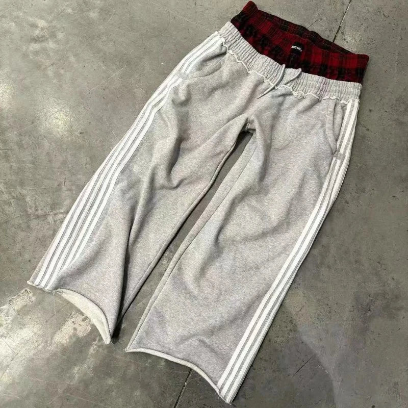 Retro Striped Women's Sports Pants Harajuku Splicing