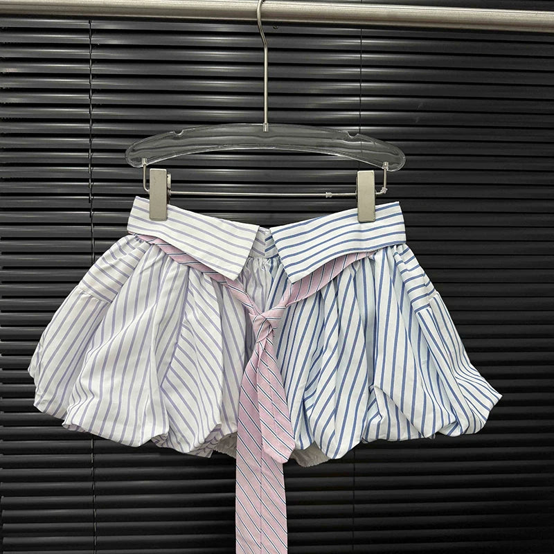 Striped Contrast Color With Tie Skirts