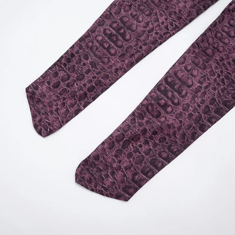 Serpentine Print Footed Skinny Jumpsuits